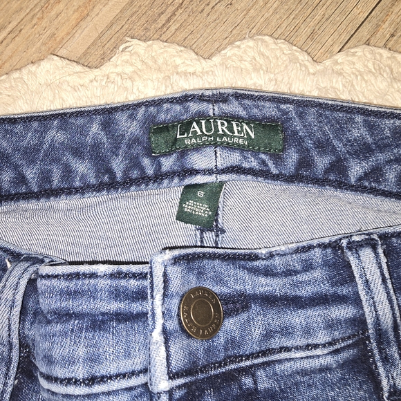 Vintage Ralph Lauren Dark Blue Crop Straight Leg Jeans With Plaid Cuff Lining - Picture 4 of 9